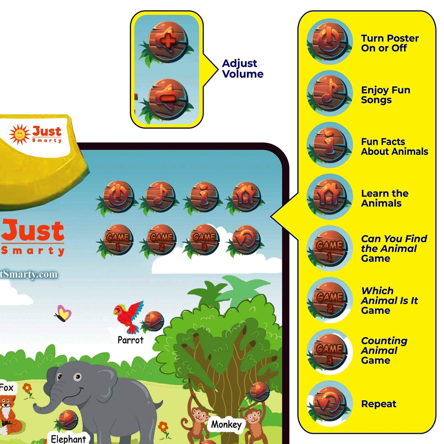 Just Smarty Zoo Animals Toddler Learning Toys Ages 3-6 | Animal Sounds, Counting & Memory Toddler Activities | Learning Resources Animals For Kids | Animal Facts Game | Toddler Learning Activities