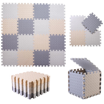 Tamiplay 16 Tiles Foam Play Mat For Baby, Soft & Safe Eva Foam Mats For Floor, Square Baby Play Mat, Solid Colored Kids Foam Puzzle Floor Mat, 47X47 Play Mat For Playpen(White/Beige/Gray)