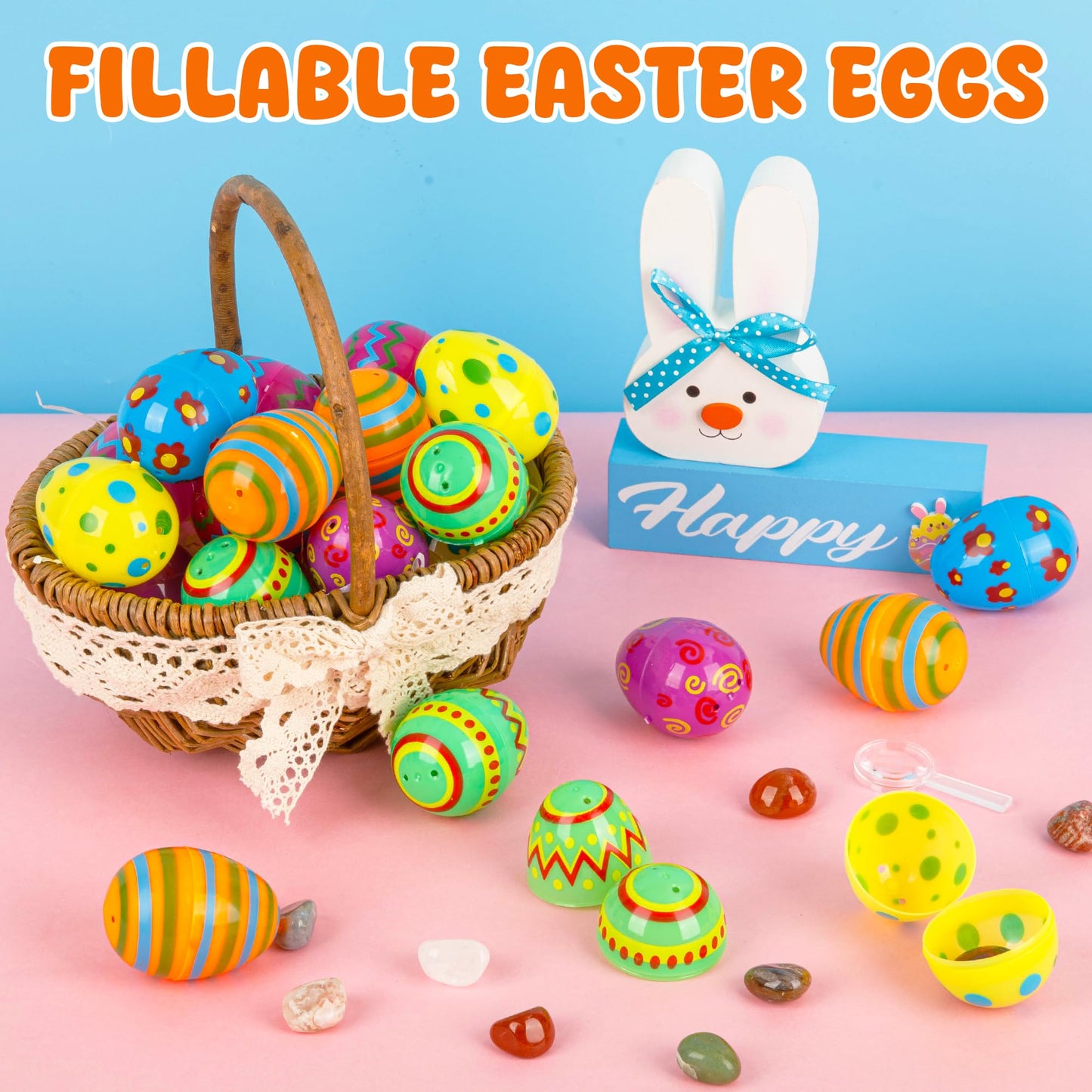 Oliker Easter Basket Stuffers, 24 Pcs Prefilled Easter Eggs With Gemstone Crystals For Egg Hunt, Classroom Prize Supplies Birthd