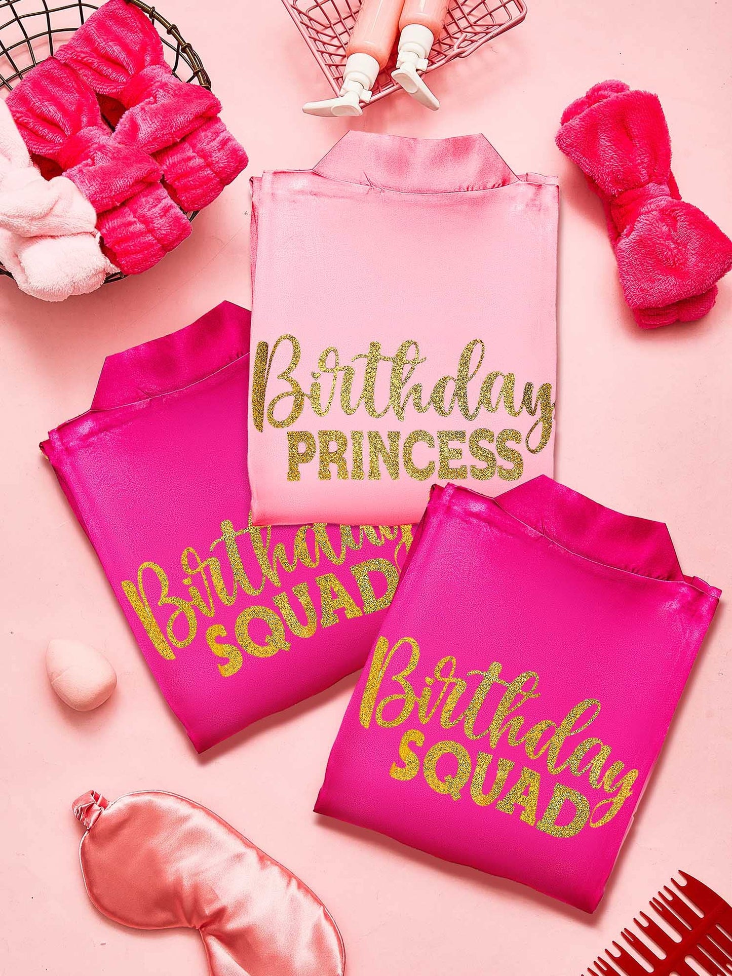 Sintuff 24 Pcs Kids Spa Party Supplies For Girls 6 Spa Party Robes 6 Tote Bags 6 Headbands 6 Spa Masks (Pink Birthday,Size 14)