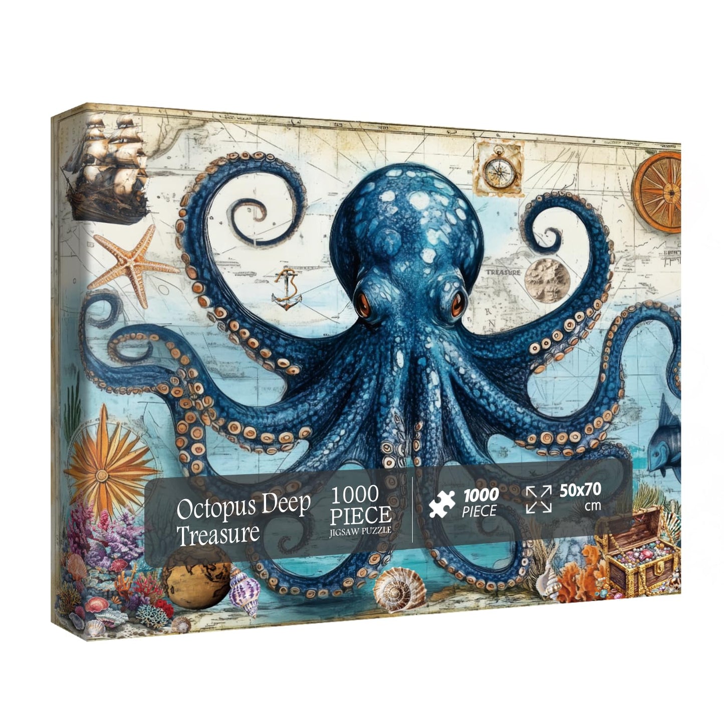 Funny Octopus Ocean Puzzles for Adults 1000 Pieces, Fantasy Pirate Marine Jigsaw Puzzles, Art Nature Sea Puzzles