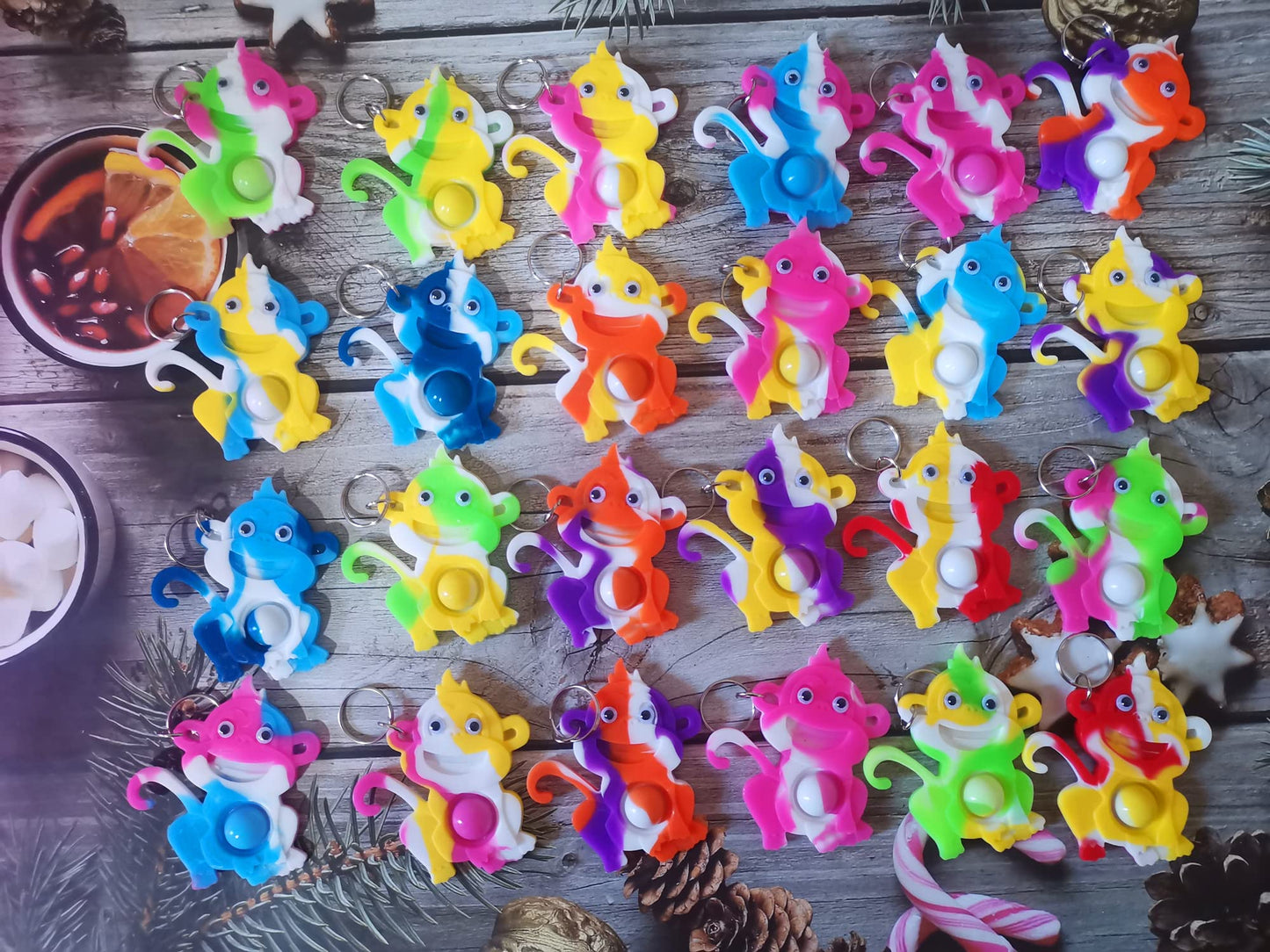 24 Packs Funny Summer Present Unique Mini Monkey Assorted fidgets Bubble Toys for Kids Children Classroom Students Gifts from Te