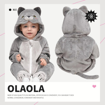 OLAOLA Baby Animal Costume Onesie, Unisex Toddler British Shorthair Cat Romper, Plush Cosplay Dress Up Infant Outfits Halloween