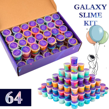 64 Pack Mini Galaxy Slime Kit Party Favors, Stretchy, Stress Relief, And Safe For Girls And Boys Classroom Reward, Valentine'S D