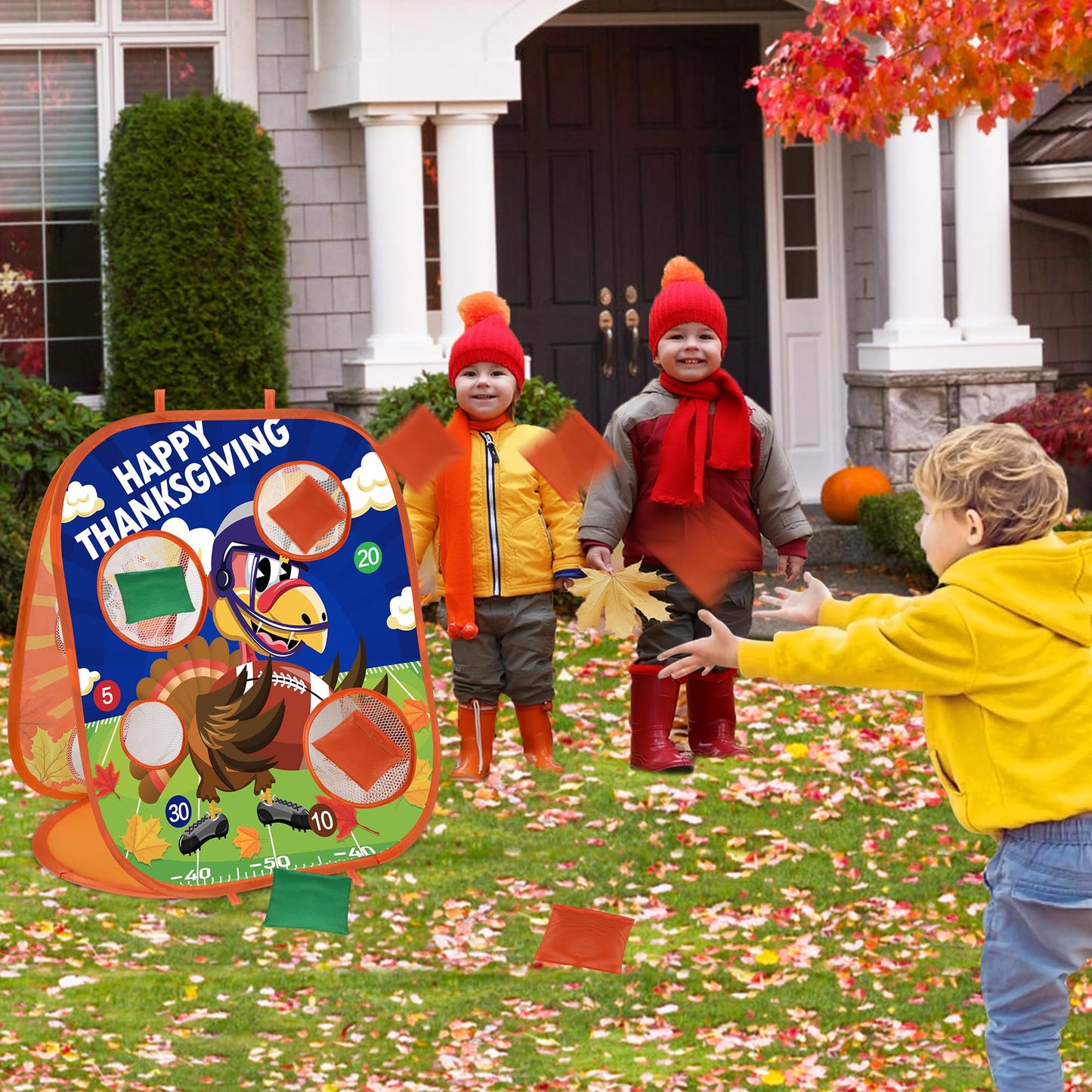 Thanksgiving Bean Bag Toss Games For Kids, Football Turkey Double-Sided Collapsible Cornhole Board Thanksgiving Games Toys For B