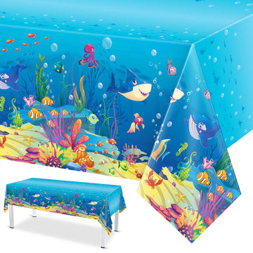 Under The Sea Tablecloths Ocean Waves Table Covers Ocean Animal Shark Table Clothes Underwater Plastic Table Covers for Fishing 