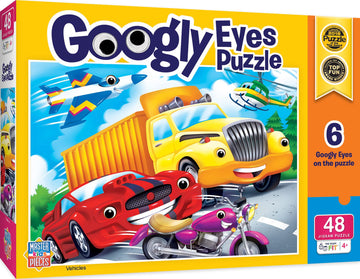 Masterpieces Funny Puzzle - Googly Eyes 48 Piece Jigsaw Puzzle For Kids - Vehicles - 14''X19''