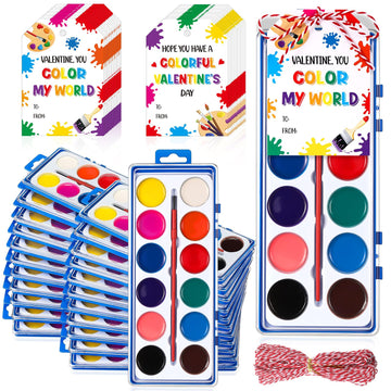 Sabary 36 Pack Valentines Day Watercolor Paint Sets Gifts Washable Watercolor Paintings with Card and 20 Meters Red Rope for Art