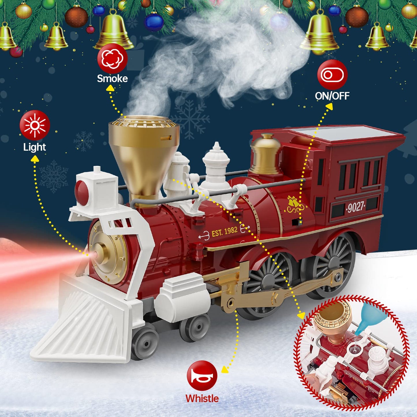 Lzzapj Train Set, Remote Control Electric Train Toy With Smoke, Light And Music, Kids Train Track With Rechargeable Battery, Santa Claus, Christmas Birthday Gifts For 3 4 5 6 7 8 Year Old Boys Girls