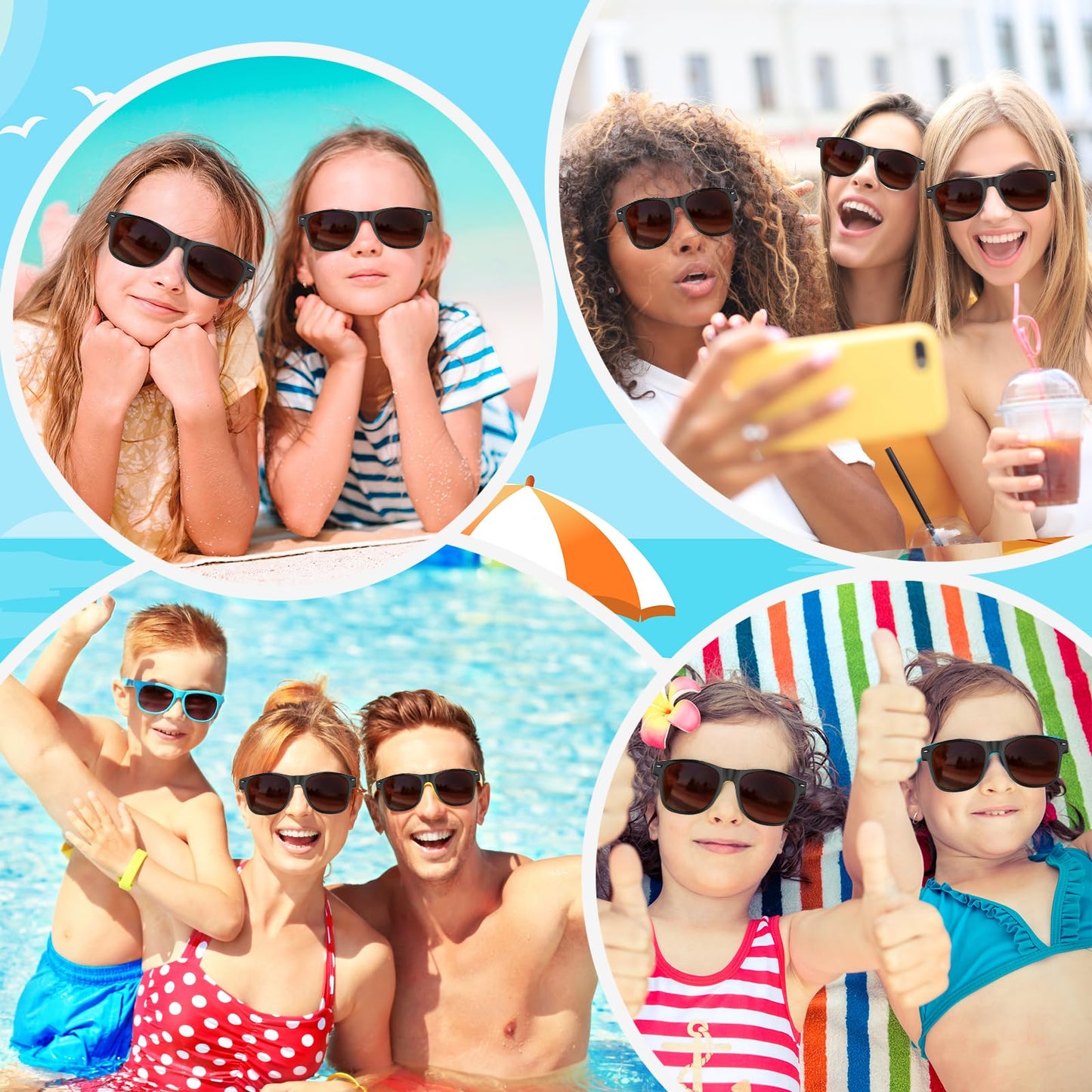 Astaron 12 Pack Party Novelty Sunglasses Bulk Neon Party Favors For Beach Wedding Party Pool Party Supplies, Black