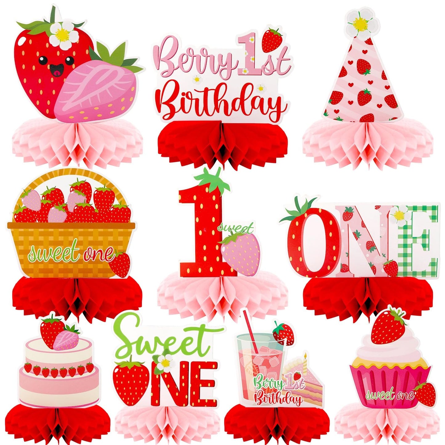 DTOFOOT 10 PCS Berry First Birthday Decor, Strawberry Theme 1st Birthday Table Centerpiece Strawberry Decorations for Baby Girls