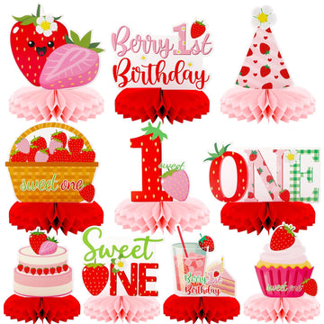 DTOFOOT 10 PCS Berry First Birthday Decor, Strawberry Theme 1st Birthday Table Centerpiece Strawberry Decorations for Baby Girls