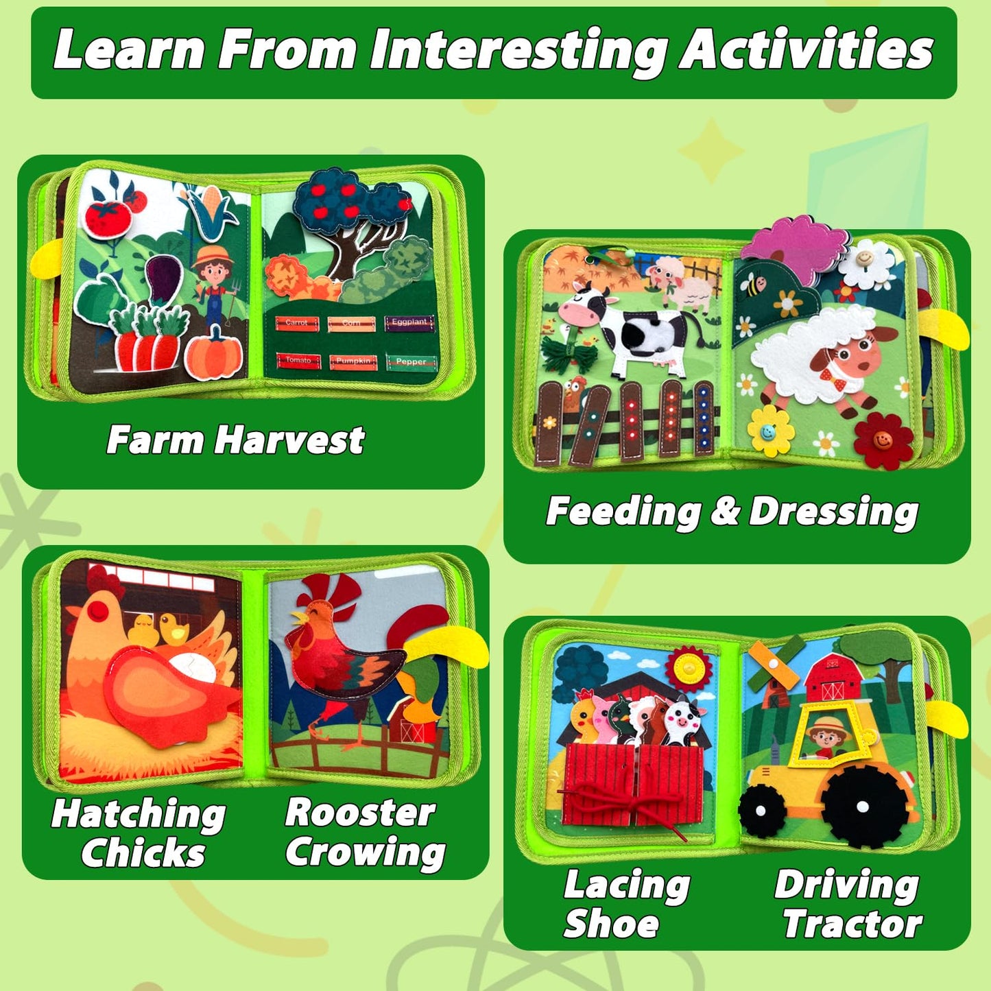 Cobelae Busy Book for Toddlers 1-3  Farm Quiet Activity Books for Toddlers 1 Year Old  Montessori Toys Preschool Early Educational Learning Air Travel Toy for Kids  Boys Girls Gift