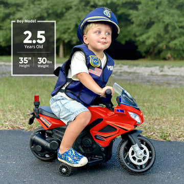 Outfunny Kids Motorcycle, 6V Electric Motorcycle For Kids With Detachable Training Wheels, Realistic Music, Headlights, Police L