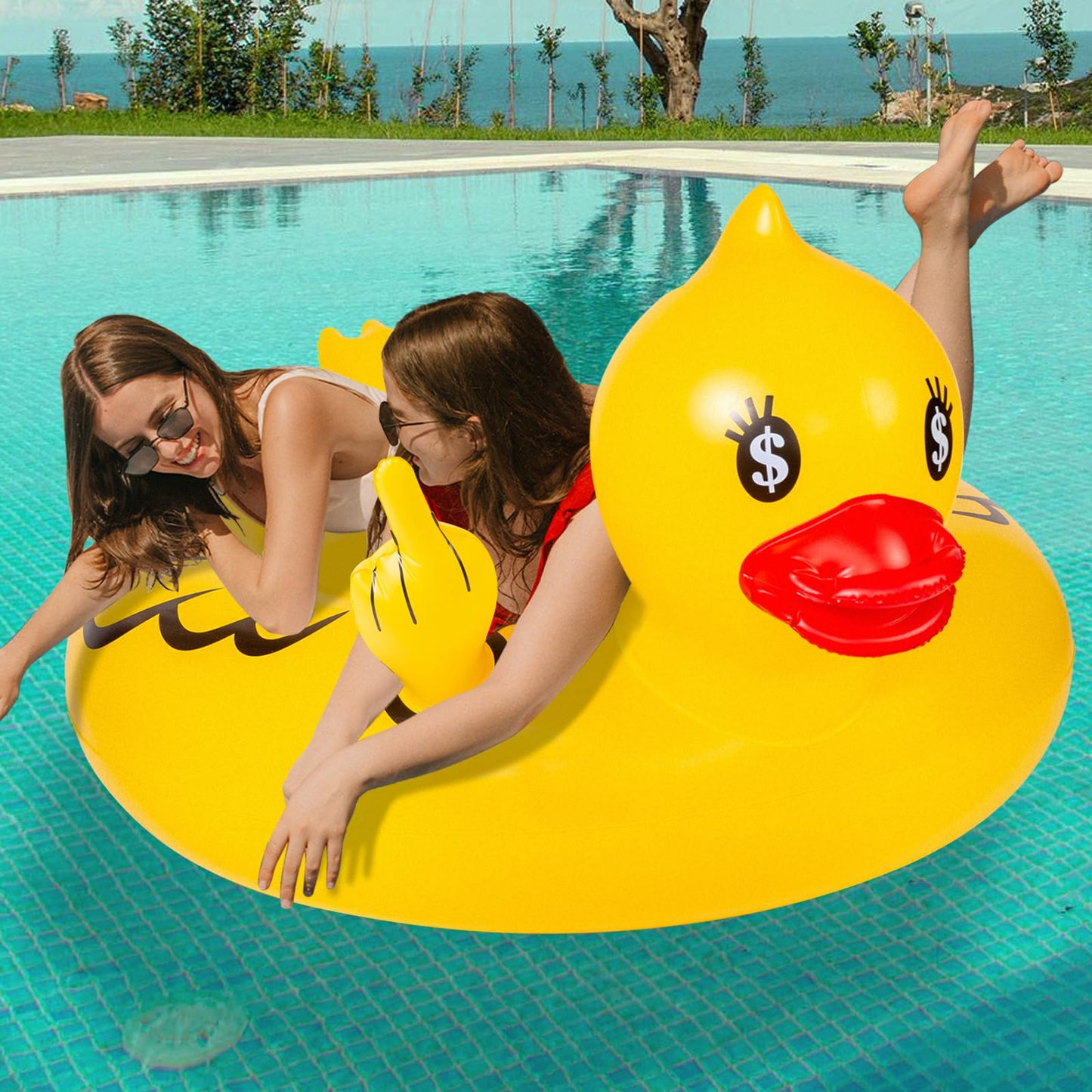 Float Joy Funny Pool Floats mature-themed Large Rubber Ducks for Jeeps Inflatable Duck Pool Float Giant Jeep Ducks for Ducking Big Rubber Duck Blow Up Duck Floaties Pool Toys (52  Duck Ride On)