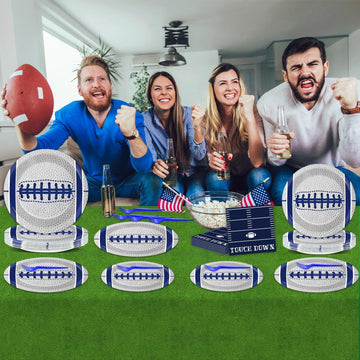 Qyeahkj 25 Guests Cowboys Football Party Plates And Napkins Supplies American Football Team Platters Tableware Set Touch Down Bl