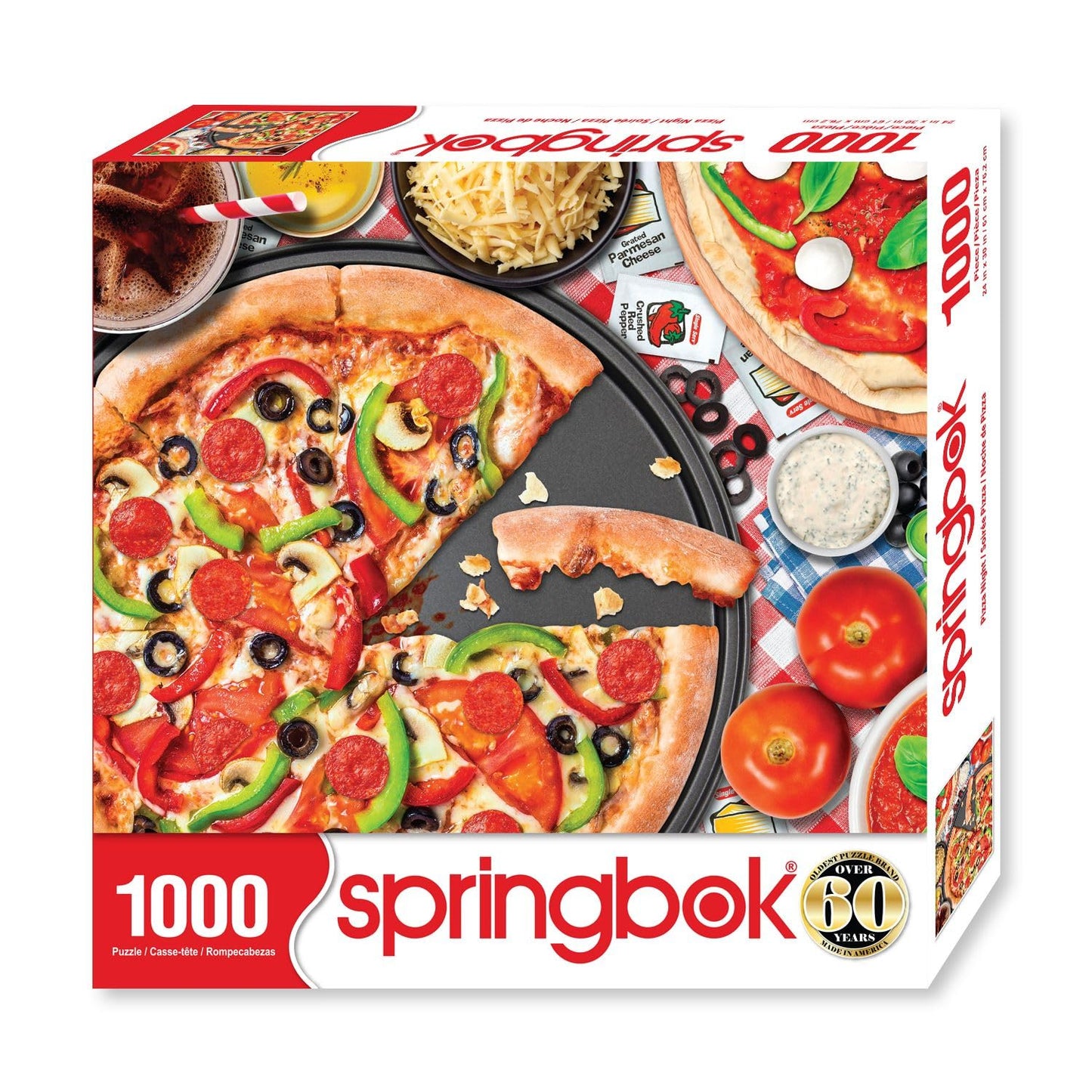 Springbok 1000 Piece Jigsaw Puzzle - Pizza Night, 24"x30", Cardboard, Colorful Pizza Parlor Design