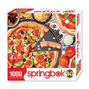 Springbok 1000 Piece Jigsaw Puzzle - Pizza Night, 24"x30", Cardboard, Colorful Pizza Parlor Design