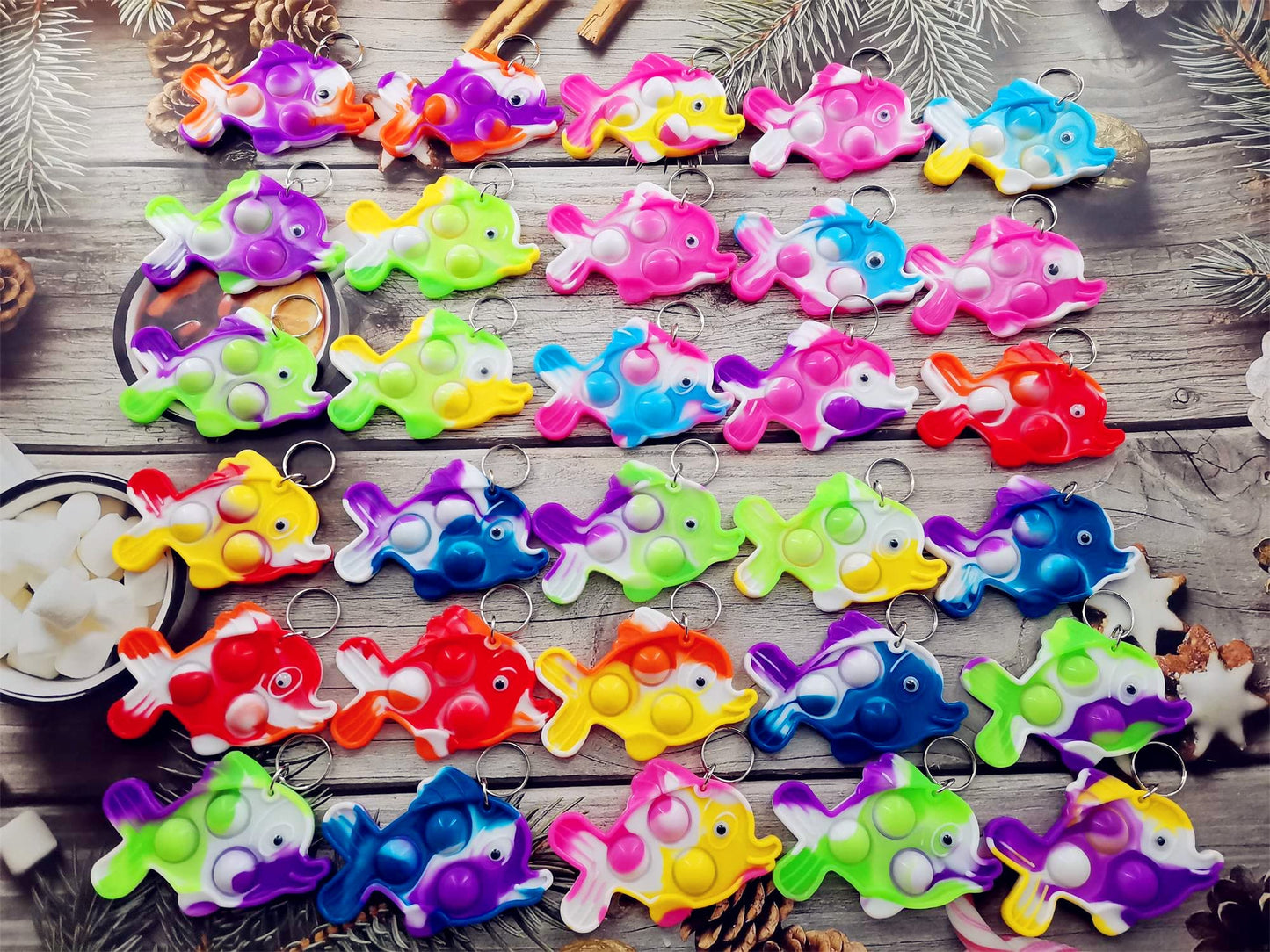 30 Packs Funny Summer Present Unique Mini Fish Assorted fidgets Bubble Toys for Kids Children Classroom Students Gifts from Teac