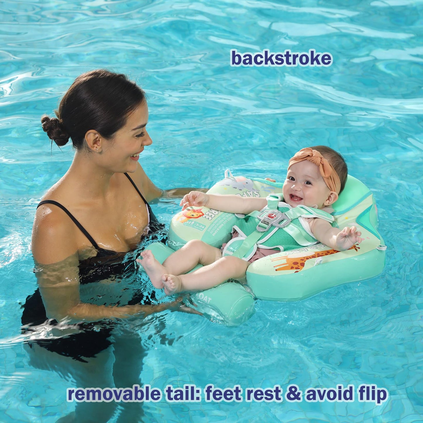 Mambobaby Float With Canopy Size Improved Non Inflatable Infant Baby Pool Float Smart Mambo Float Swim Trainer Add Tail Baby Swim Float Mambo Baby Float Solid Air Free Water Waist Swimming Ring