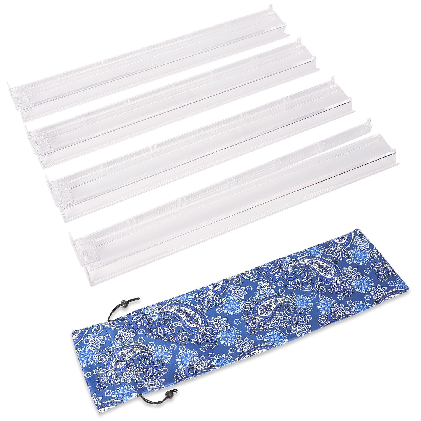 GUSTARIA Mahjong Tile Rack & Pusher Set, Clear Acrylic, 18 x 3.2 x 1.2 inches, Modern American Majiang, Set of 4, White