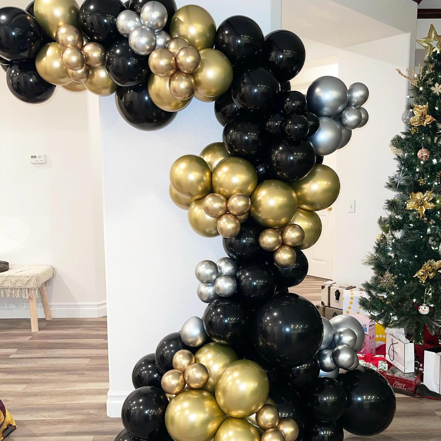 170Pcs Black Gold Grey White Balloons Arch Garland Kit For Men Birthday Wedding Bridal Shower Graduation Anniversary New Year Pa