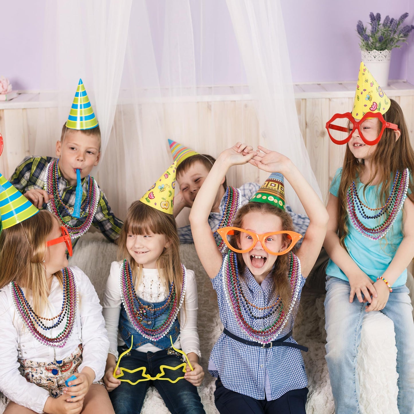 100PCS Mardi Gras Beads, 10 Kinds of Color Bead Necklace Toy Party Favors, 33'' Bead Costume Bulk, Festival Parade Throw Accesso