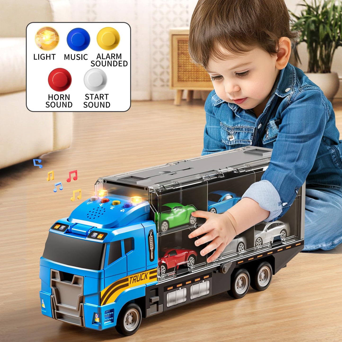 NIPLOOOW Toddler Boys Toys for 3 4 5 6 Years Old, Truck Vehicle Toy Set with Play Mat, Die-Cast Toy Car Carrier Truck for Boys K
