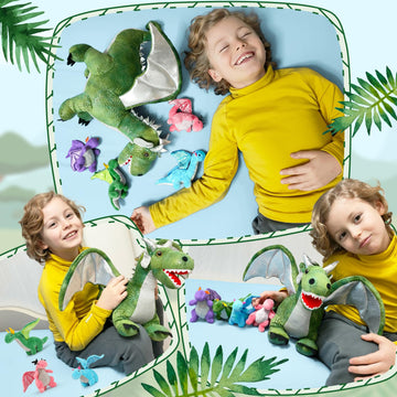 Tezituor 7 Pcs Dragon Stuffed Animals, 22'' Mommy Dragon Plush With 4 Baby Dragons And 2 Eggs, Stuffed Dragon Toys For Kids, Dinosaur Stuffed Animal Gifts For Boy Girl On Christmas Birthday Decoration