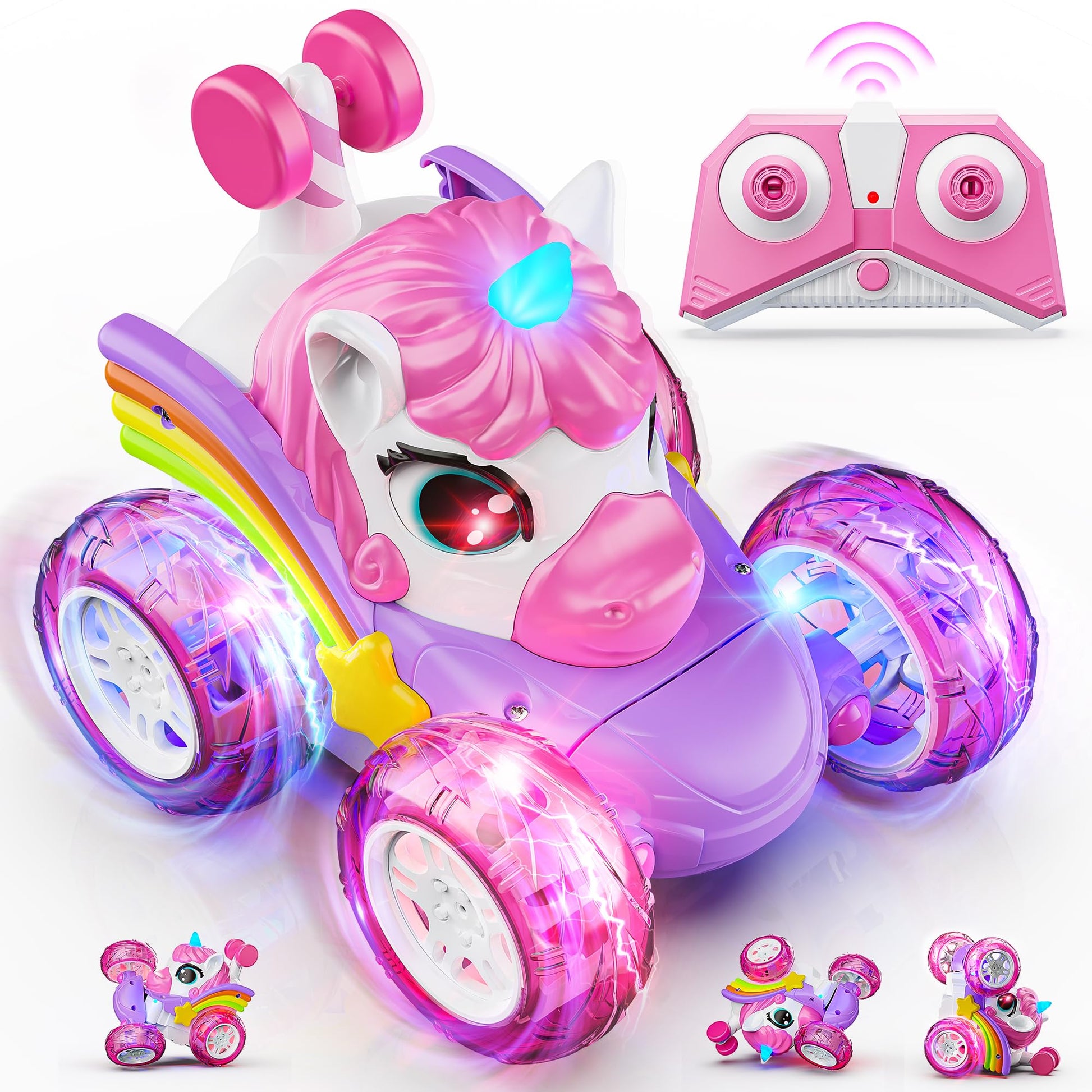 Carsky Remote Control Car RC Stunt Cars for Girl 360Stunt Rotation 4WD Remote Cars for Kids 3-6 Double Sided RC Car with LED Lig