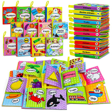 Okooko Soft Baby Books 12Pcs Soft Cloth Books Bath Books Crinkle Washable Non-Toxic Early Education Preschool Learning Toy For Newborns Babies Infants Toddlers Kids