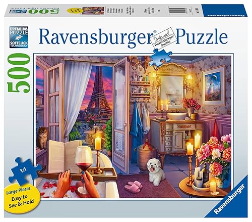 Ravensburger Cozy Bathroom Jigsaw Puzzle - 500 Piece Large Format | mature-themed Friendly | Unique Softclick Technology Vibrant & Glare-Free | FSC-Certified Sustainable Product