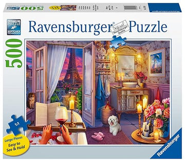 Ravensburger Cozy Bathroom Jigsaw Puzzle - 500 Piece Large Format | mature-themed Friendly | Unique Softclick Technology Vibrant & Glare-Free | FSC-Certified Sustainable Product