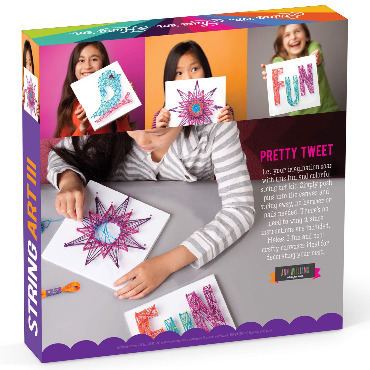 Craft-tastic DIY String Art Kit for Kids - Bird Series, Foam, Multi, Model CTE40-V2T, Includes 3 Fun Projects