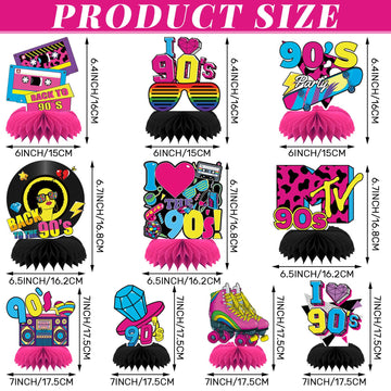 DTOFOOT 10 Pcs 90s Party Decorations, 90s Retro Honeycomb Centerpieces Back to 90s Party Table Centerpieces 1990s Vintage Birthd