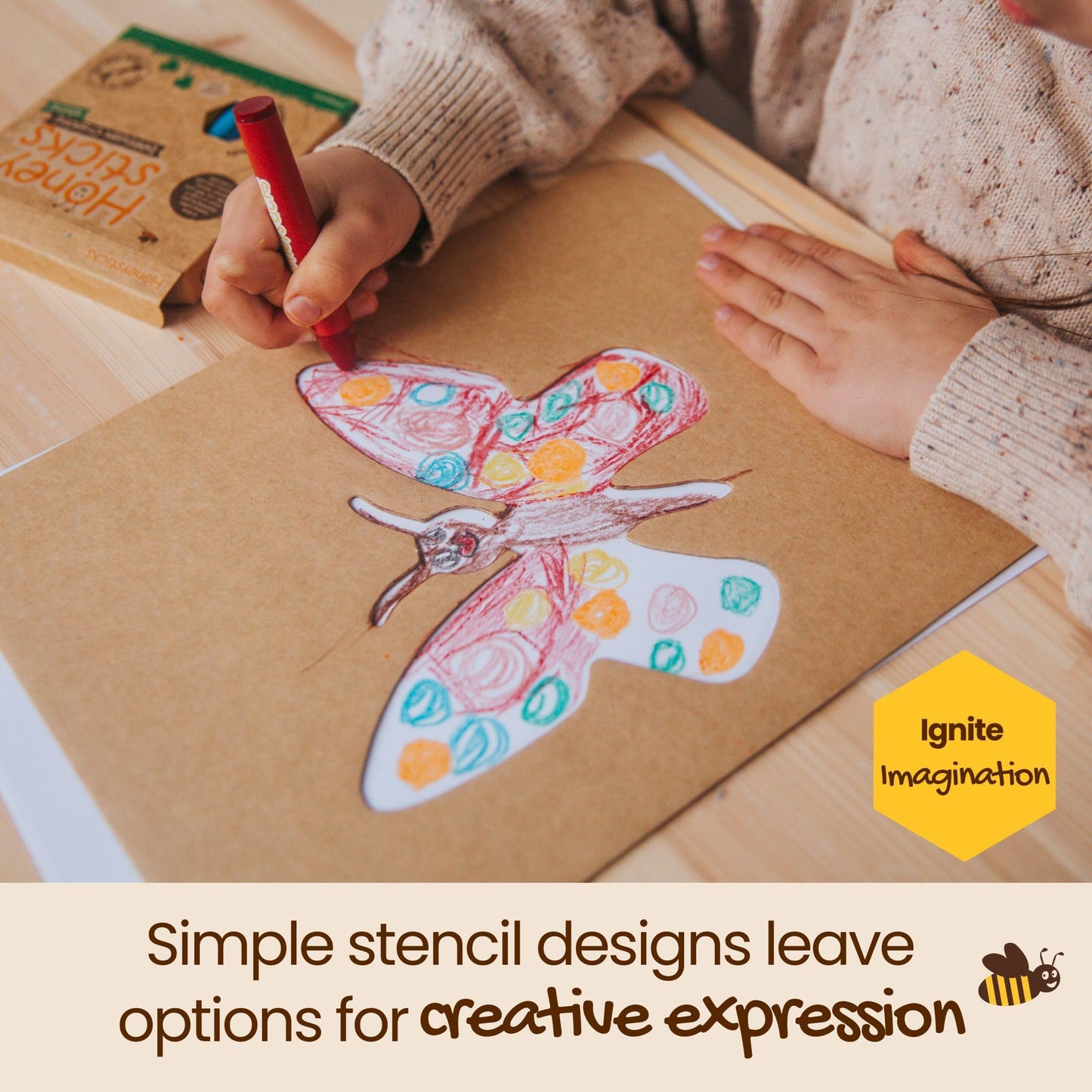 Honeysticks Kids Activity Set - 6 Large Stencils for Kids Plus Jumbo Non-Toxic Beeswax Crayons (8pk), Perfect First Stencils for