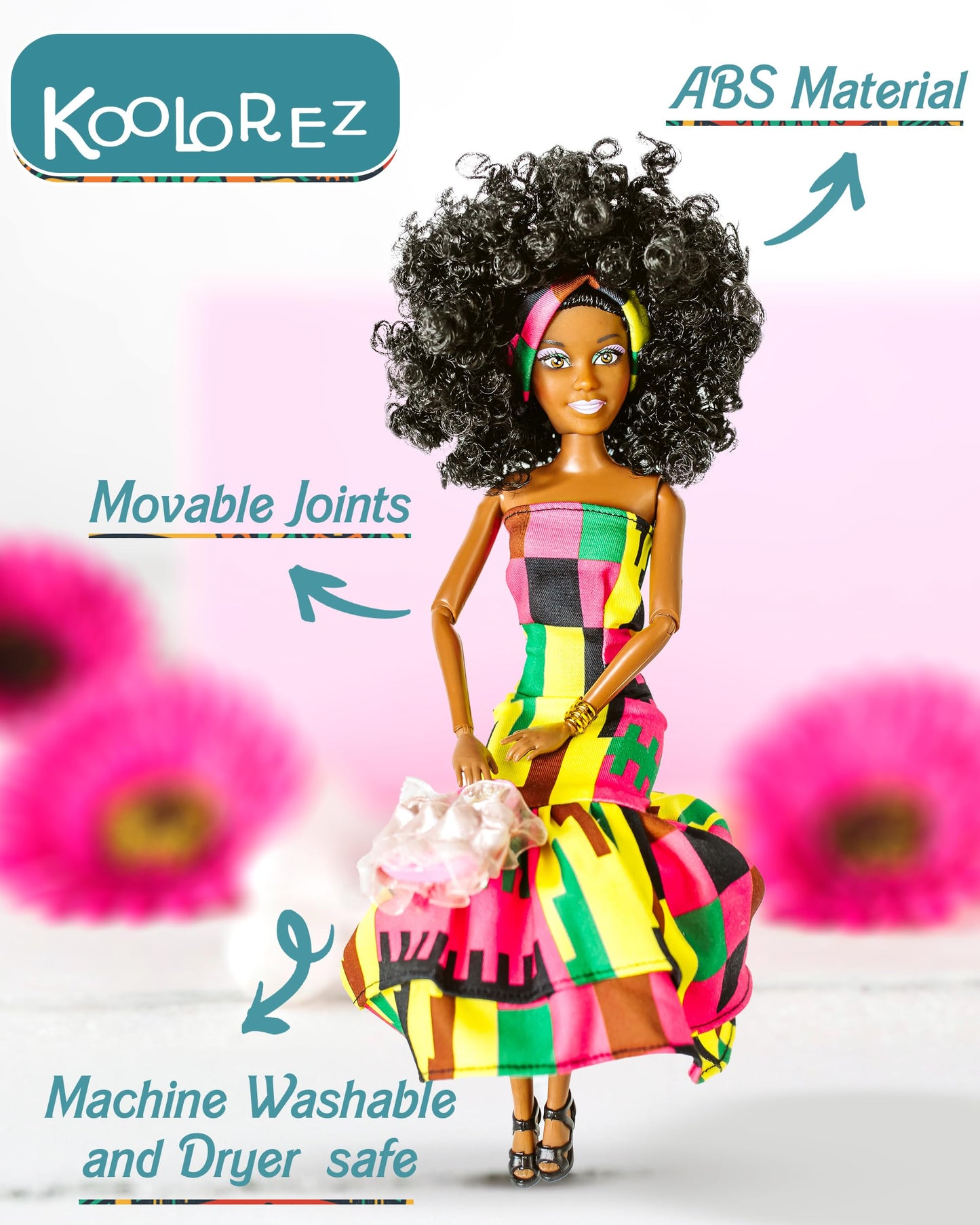 KOOLOREZ: Maribel - Our Queens Black Doll Set - Brown/Black Afro Doll w/Movable Joints - Lovely 12.5 Dark Skin & Diversity Dolls - Vinyl Dolls for Girls with African Heritage Style Outfit