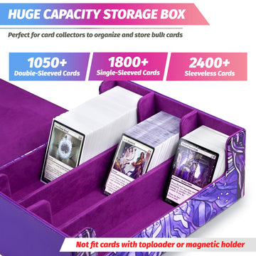 Uaono Card Storage Box For Mtg, Trading Card Deck Box Holds 1800+ With 6 Dividers, Leather Printing Magnetic Closure Card Storage Case Fits Tcg Ccg Sports Cards (Violet, Lotus)