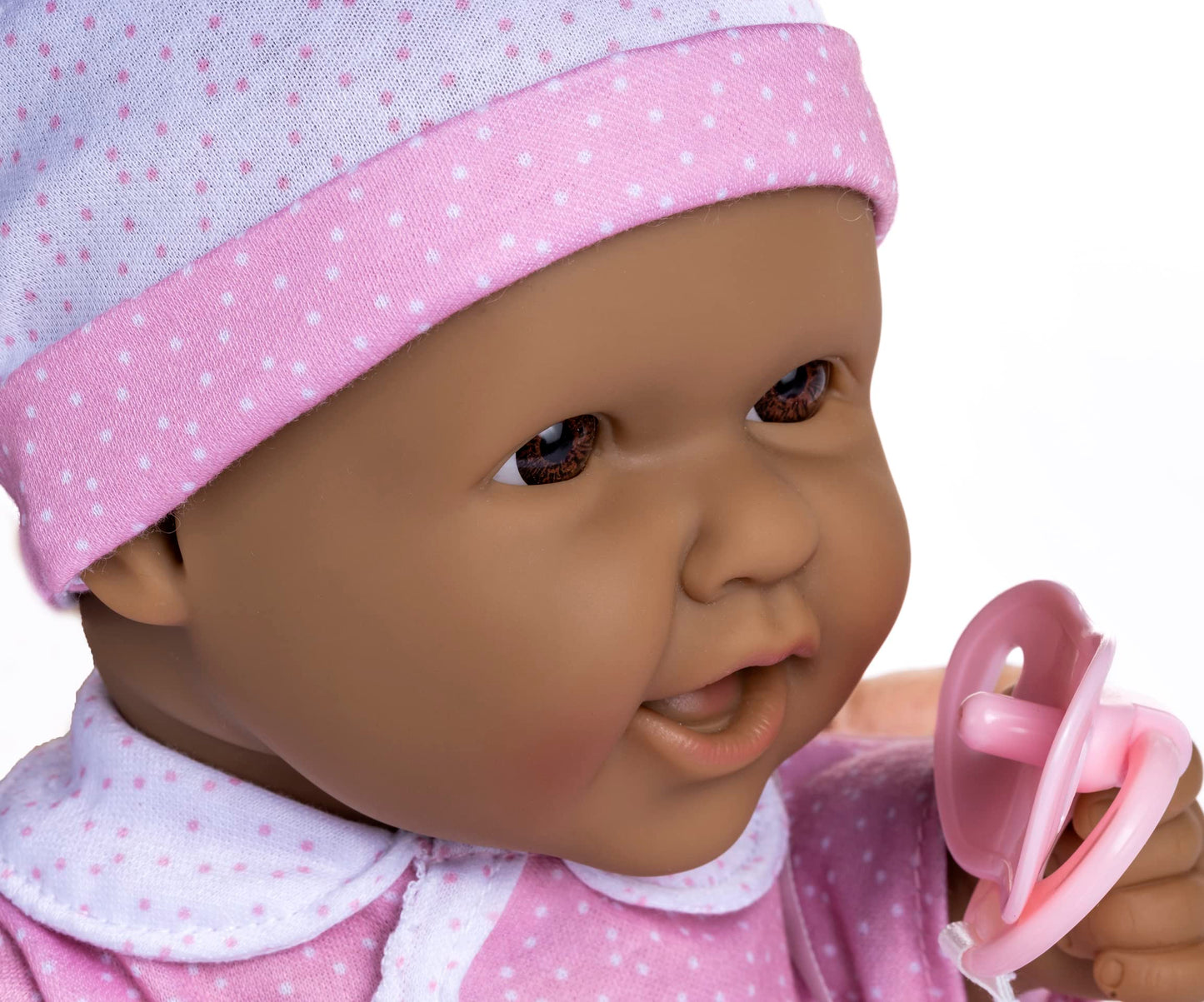 JC Toys La Baby Hispanic 16-inch Small Soft Body Baby Doll La Baby | Washable |Removable Pink and White w/Hat, Pacifier & Magic