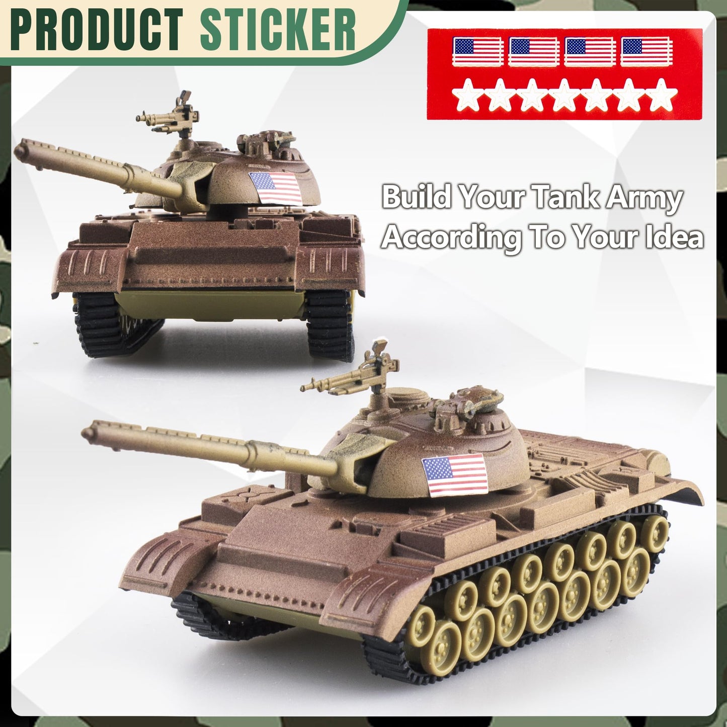 Maozyhomie 1:72 Ww2 Army Tank And Army Men Toys Playset, 2Pc Us Desert Tan Tank-2 Models With 10Pc Toy Soldiers, Rotating Turret