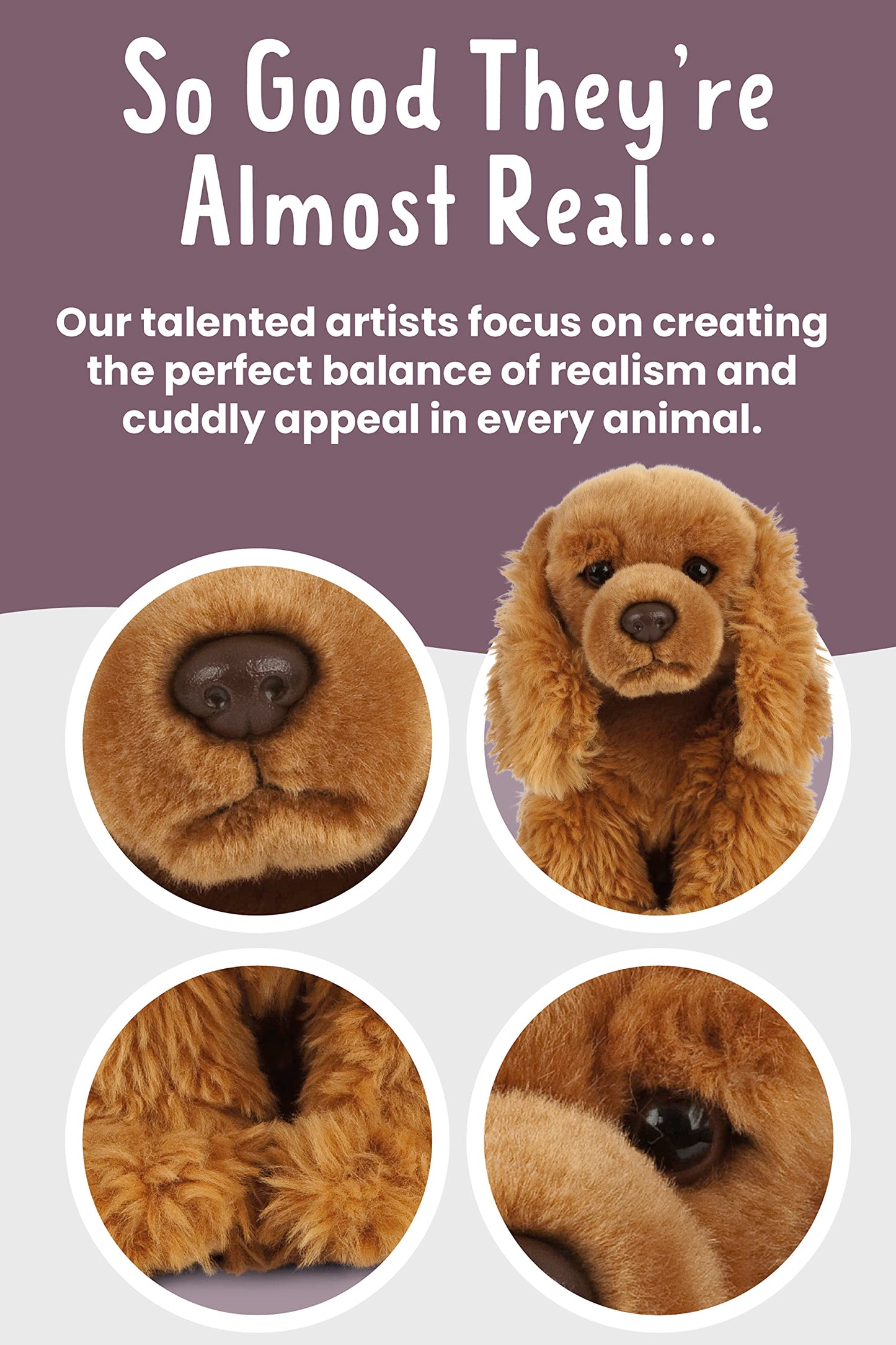 Living Nature Cocker Spaniel Stuffed Animal - 9 Fluffy Brown Dog Toy, Soft Gift for Kids
