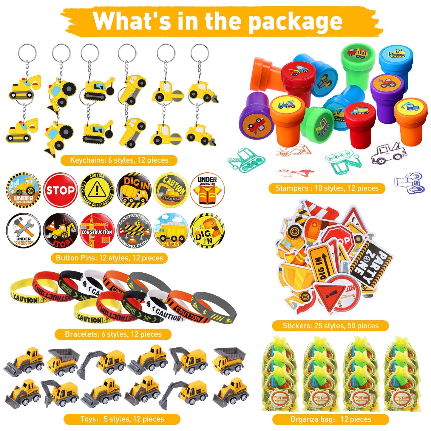 Construction Party Favors Construction Theme Birthday Party Supplies Mini Construction Vehicles Toy Rubber Bracelet Keychain Sta
