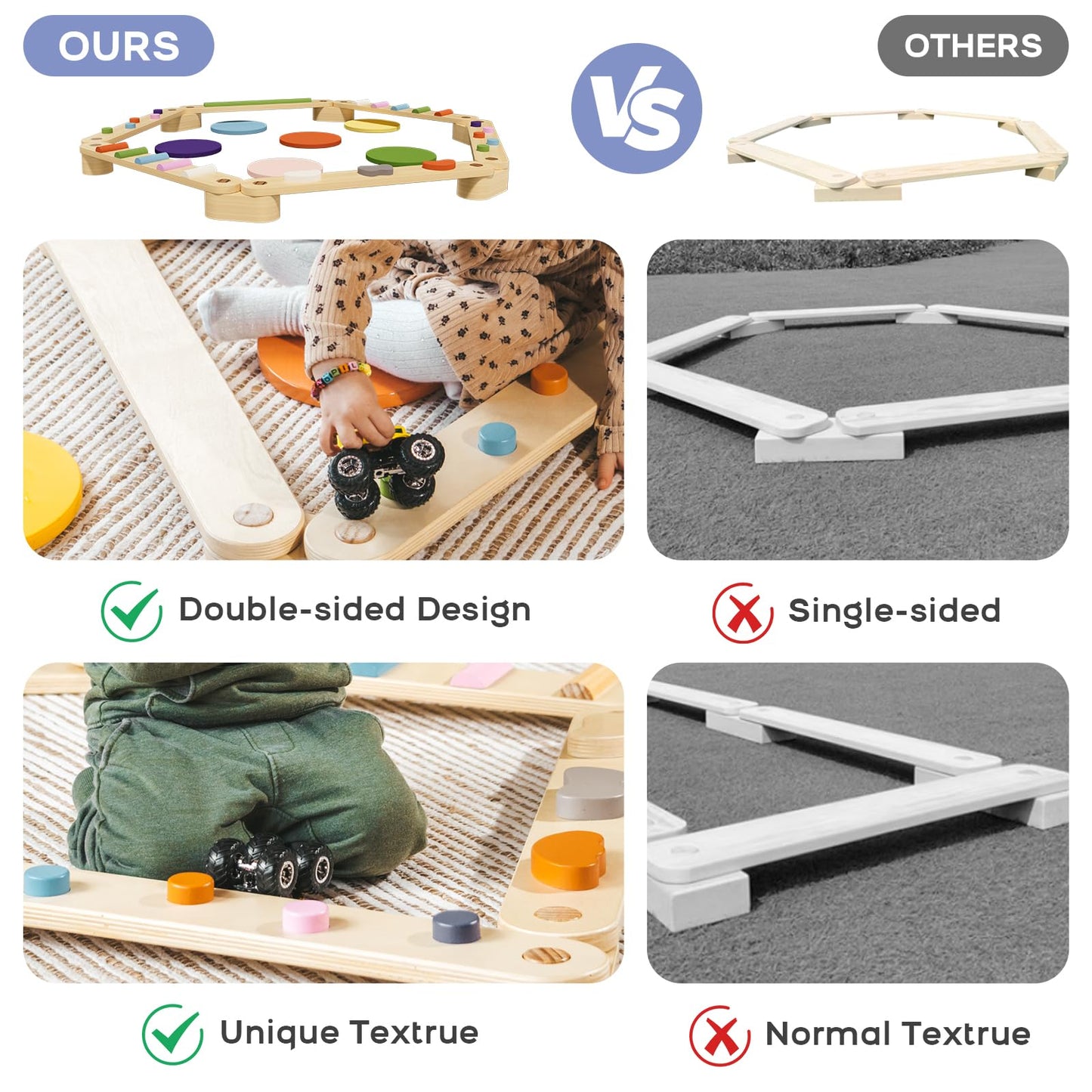 Banasuper Wooden Balance Beam Stepping Stones For Kids Toddlers Gymnastics Beam Children Balance Board Toys Montessori Toddler T