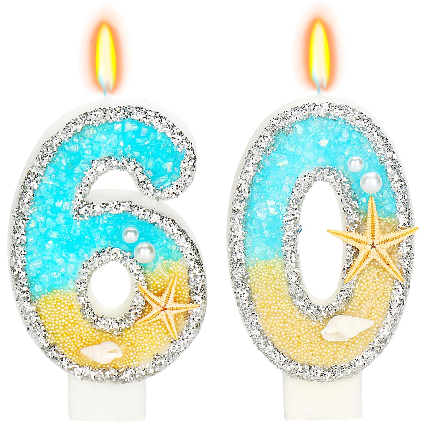 ElekFX 60th Birthday Candle for Cake, Beach Starfish Sequins Number Cake Candles, 2.76 inch Number 60 Happy Birthday Candle, Cak