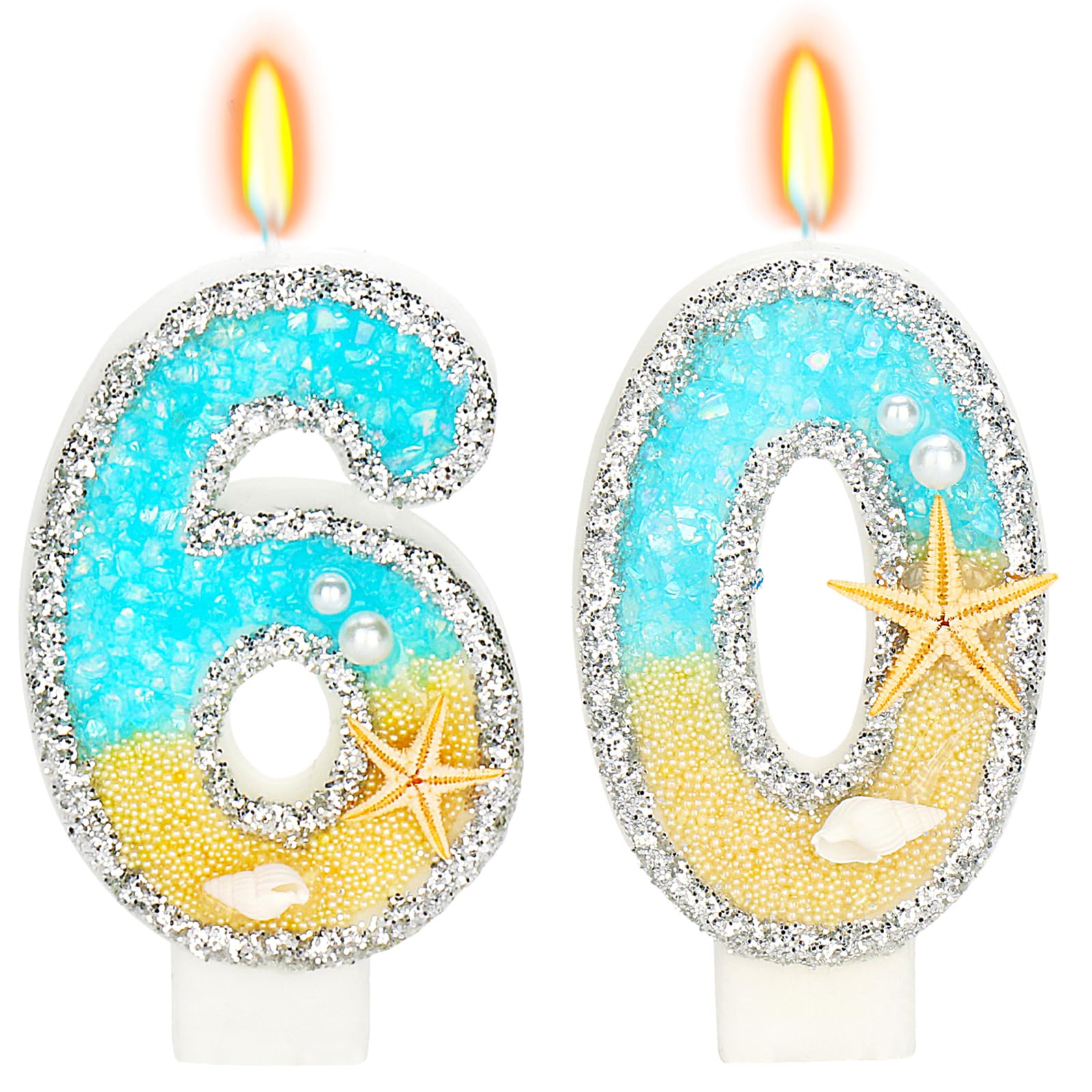 ElekFX 60th Birthday Candle for Cake, Beach Starfish Sequins Number Cake Candles, 2.76 inch Number 60 Happy Birthday Candle, Cak