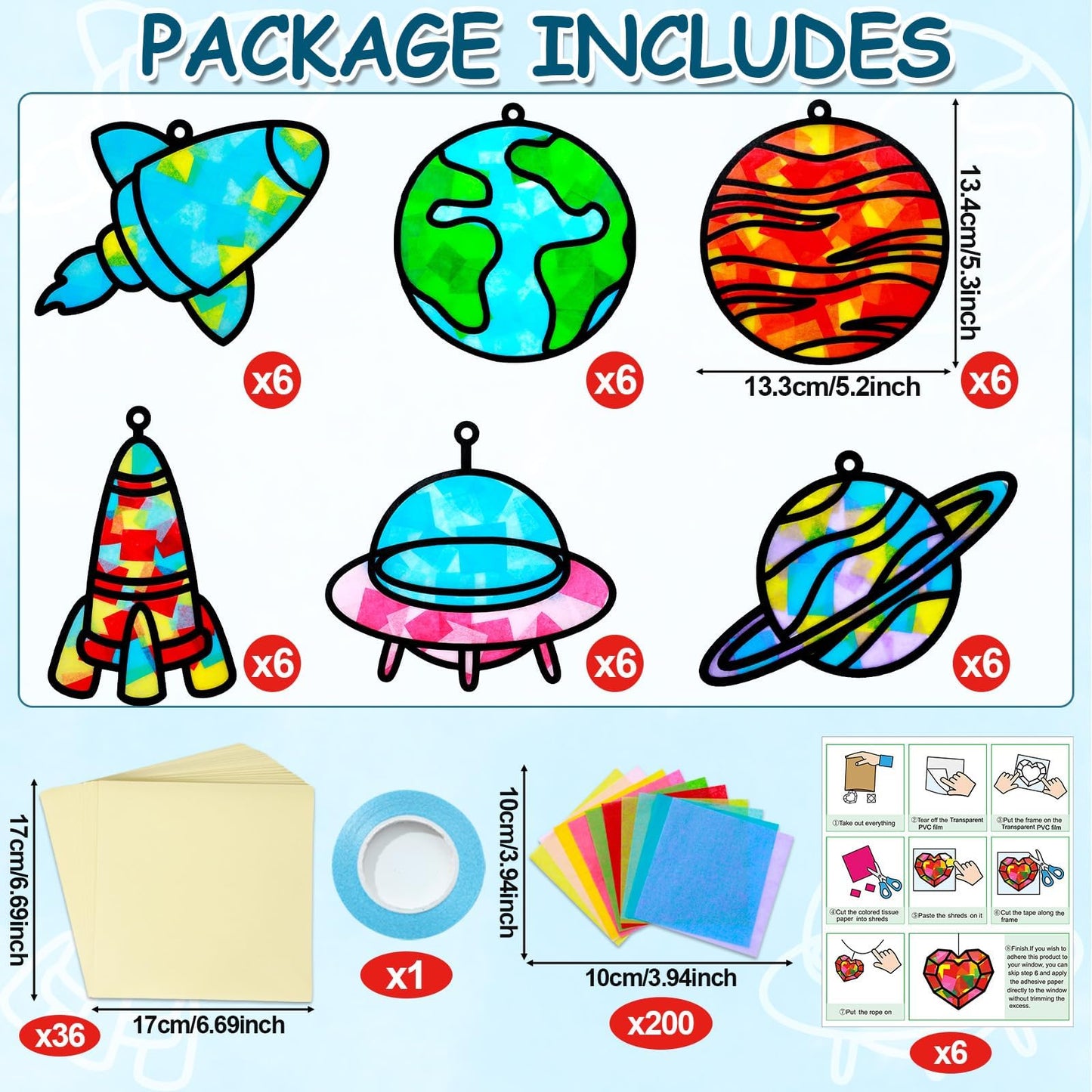 Qyeahkj Outer Space Suncatchers Craft Kit, Colorful DIY Solar System Decor, 5.91" x 5.91", Paper, Model QY1689