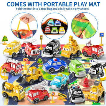 TEMI Baby Toddler Toys, 15 Pieces Baby Truck Car Toy with Play Mat/Storage Bag, Baby Toys for 1 2 3 Year Old Boy, 1 2 Year Old B