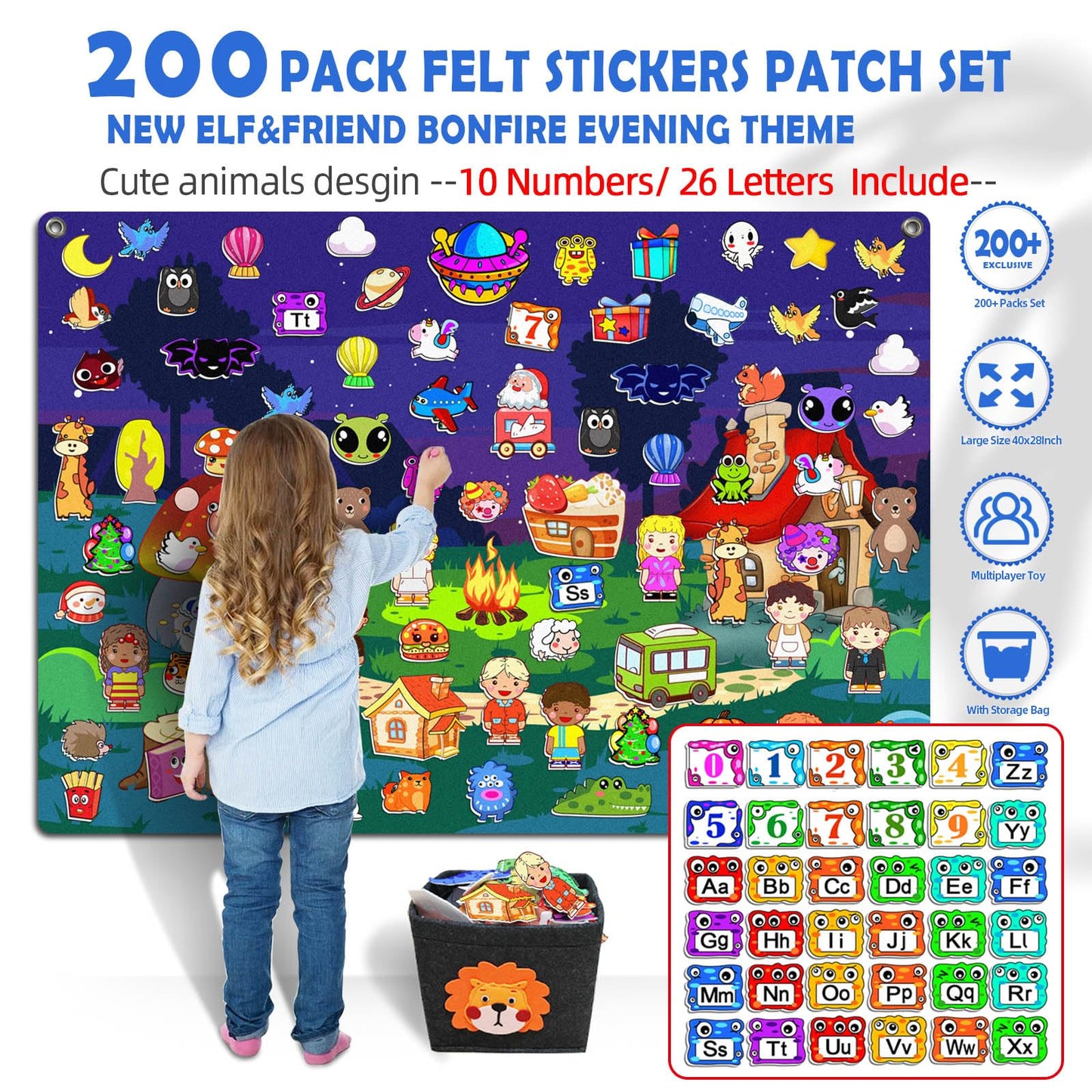 200Pcs Felt Story Board Set with Storage Bag Preschool Teaching Wall Flannel Busy Board Bonfire Party Themed Early Learning Inte