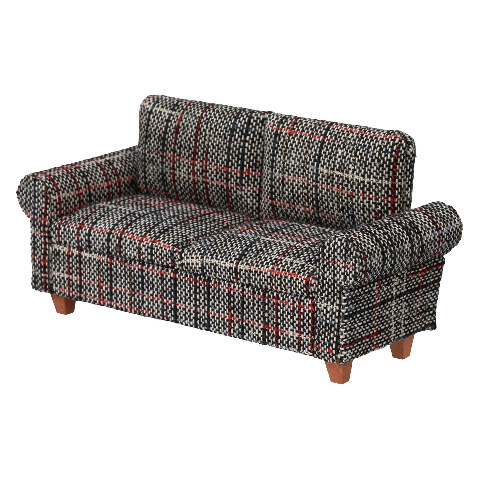 Brown Dollhouse Sofa Couch, Miniature Living Room Furniture Loveseat, Accessories For 6 Inch Dolls, 1/12 Scale, Retro