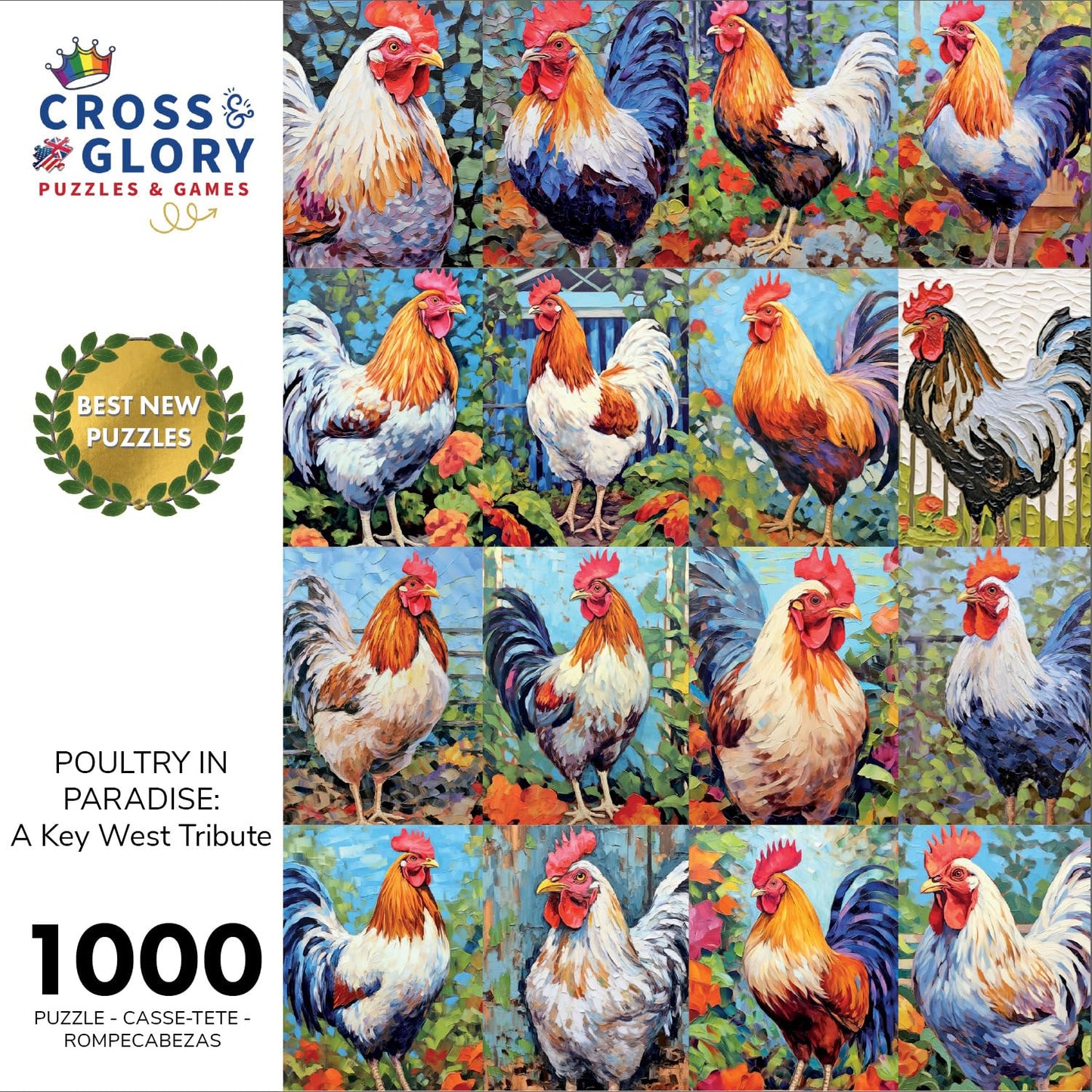 Cross & Glory - Key West Colorama: Rooster On Duval - 1000 Piece Jigsaw Puzzle For Adults | Vibrant | Challenging & Artistic | S